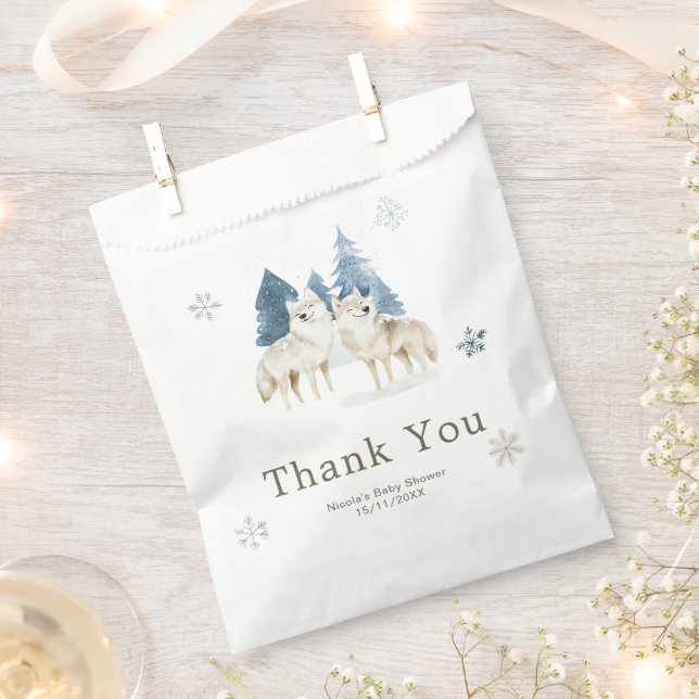 Cute Winter Arctic Wolf Baby Shower Favour Bags (Clipped)
