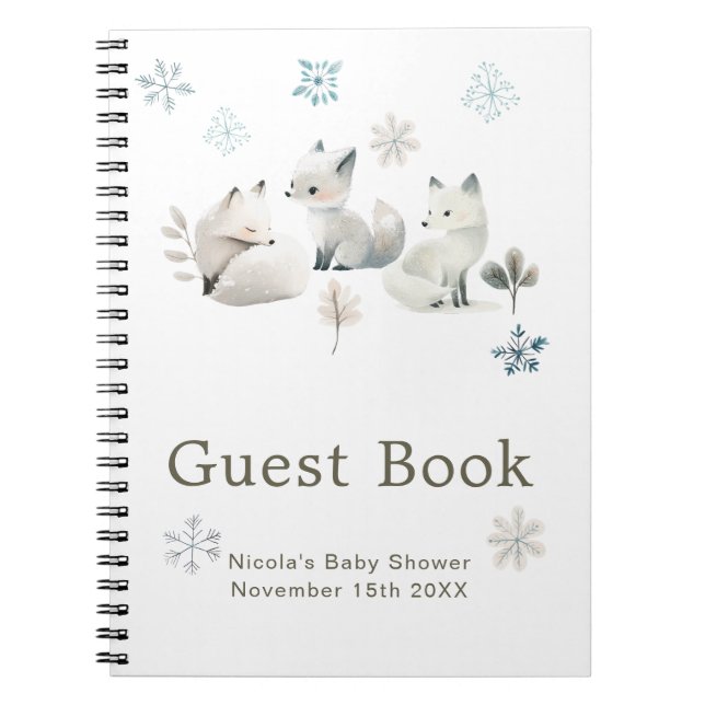 Cute Winter Arctic Wolf Baby Shower Guest Book (Front)