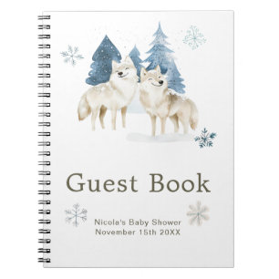 Cute Winter Arctic Wolf Baby Shower Guest Book
