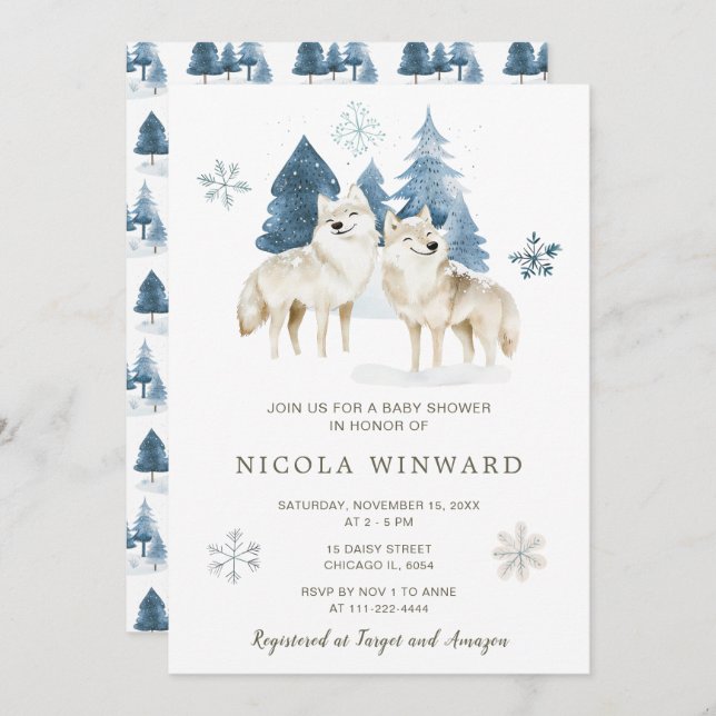 Cute Winter Arctic Wolf Baby Shower Invitation (Front/Back)
