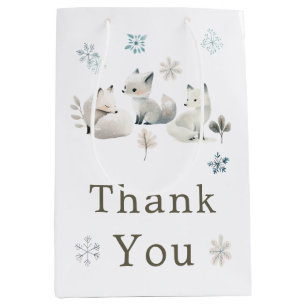 Cute Winter Arctic Wolf Baby Shower  Medium Gift Bag