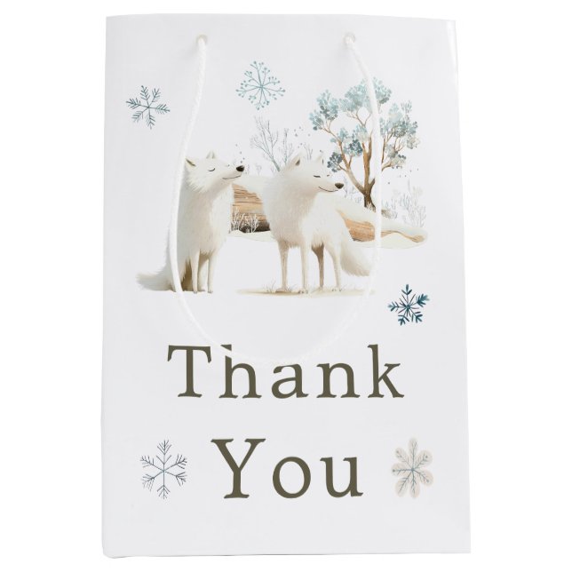Cute Winter Arctic Wolf Baby Shower  Medium Gift Bag (Front)