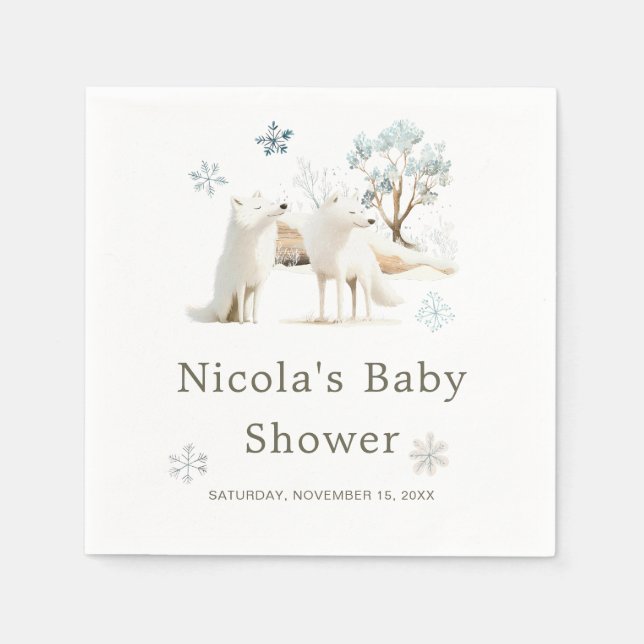 Cute Winter Arctic Wolf Baby Shower  Napkin (Front)