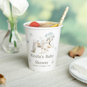 Cute Winter Arctic Wolf Baby Shower  Paper Cups