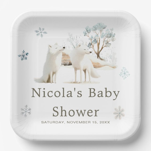 Cute Winter Arctic Wolf Baby Shower  Paper Plate (Front)