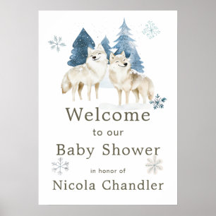 Cute Winter Arctic Wolf Baby Shower Poster