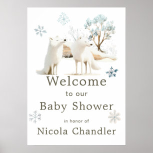 Cute Winter Arctic Wolf Baby Shower Poster