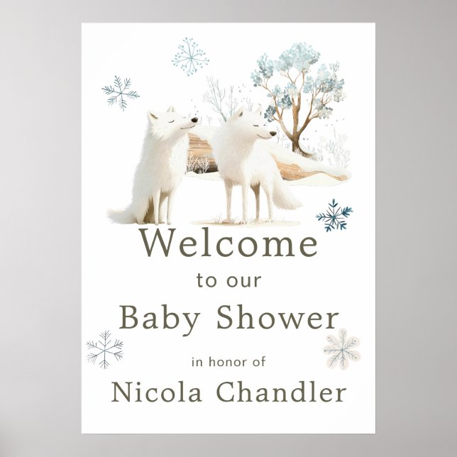 Cute Winter Arctic Wolf Baby Shower Poster (Front)