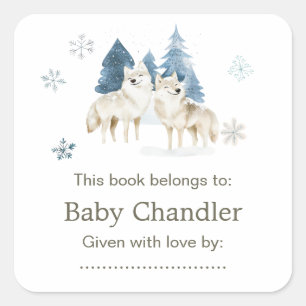 Cute Winter Arctic Wolf Baby Shower Square Sticker