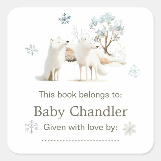 Cute Winter Arctic Wolf Baby Shower  Square Sticker (Front)