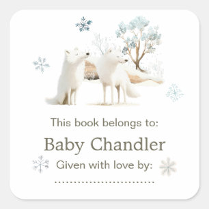 Cute Winter Arctic Wolf Baby Shower  Square Sticker