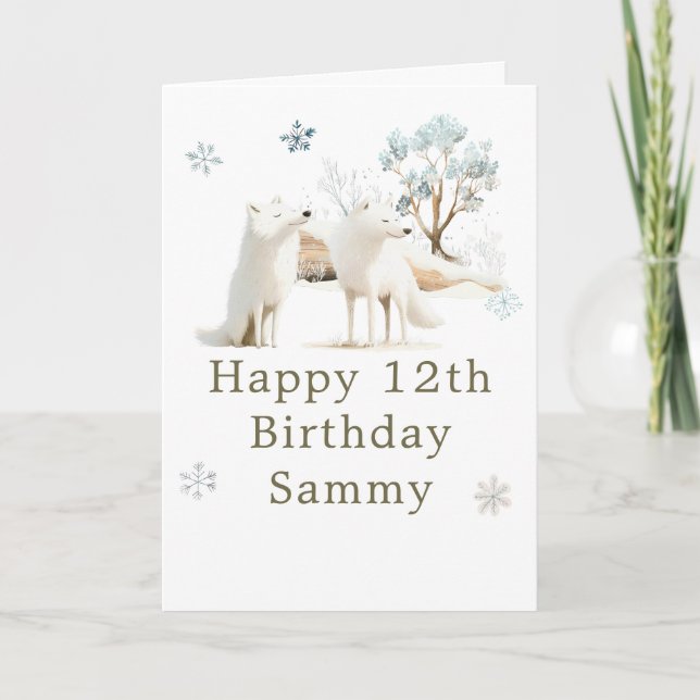 Cute Winter Arctic Wolf Birthday Party Card (Front)