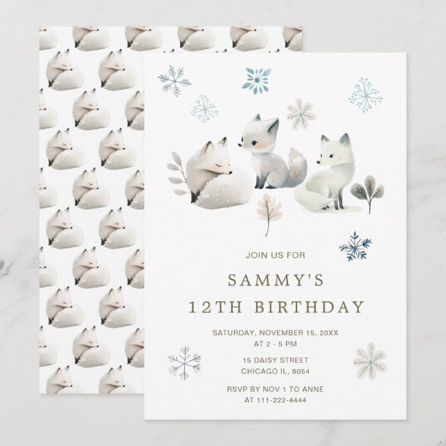 Cute Winter Arctic Wolf Birthday Party Invitation (Front/Back)
