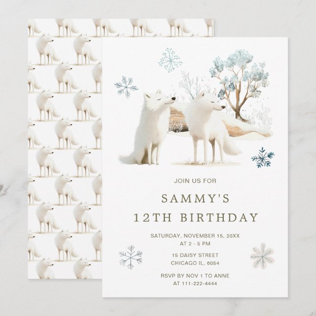 Cute Winter Arctic Wolf Birthday Party Invitation (Front/Back)