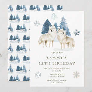 Cute Winter Arctic Wolf Birthday Party Invitation