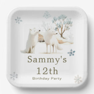 Cute Winter Arctic Wolf Birthday Party Paper Plate