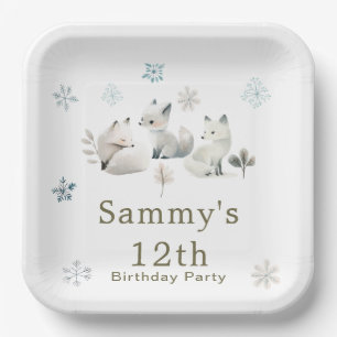 Cute Winter Arctic Wolf Birthday Party Paper Plate