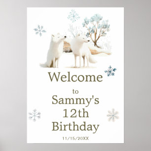 Cute Winter Arctic Wolf Birthday Party Poster