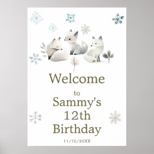 Cute Winter Arctic Wolf Birthday Party Poster