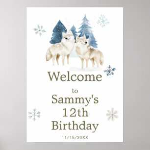 Cute Winter Arctic Wolf Birthday Party Poster