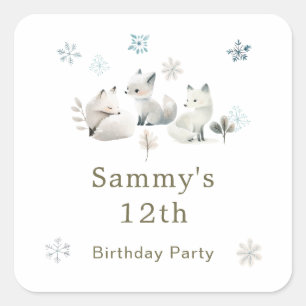 Cute Winter Arctic Wolf Birthday Party Square Sticker