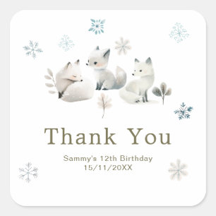 Cute Winter Arctic Wolf Birthday Party Square Sticker