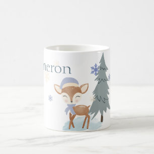 Cute Winter Baby Deer Boy Fawn Custom Name Coffee Mug