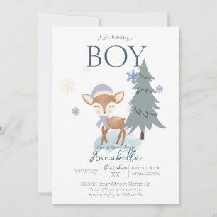 Cute Winter Baby Deer Boy Fawn Invitation