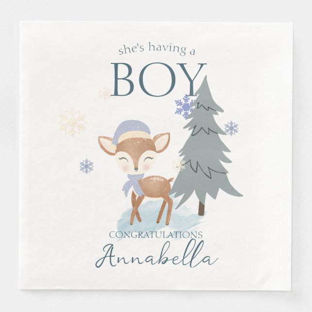 Cute Winter Baby Deer Boy Fawn Napkin (Front)