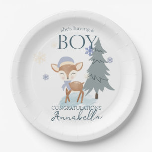 Cute Winter Baby Deer Boy Fawn Paper Plate
