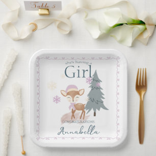 Cute Winter Baby Deer Female Fawn Paper Plate