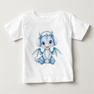 Cute Winter Baby Dragon Earmuffs Watercolor Art T-Shirt