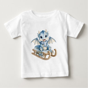 Cute Winter Baby Dragon Riding Sled Kids T-Shirt