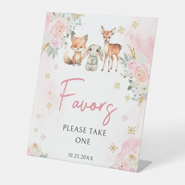 Cute winter baby girl shower favours Pedestal Sign (Front)