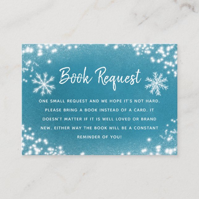 Cute Winter Baby Shower Blue Book Request Enclosure Card (Front)