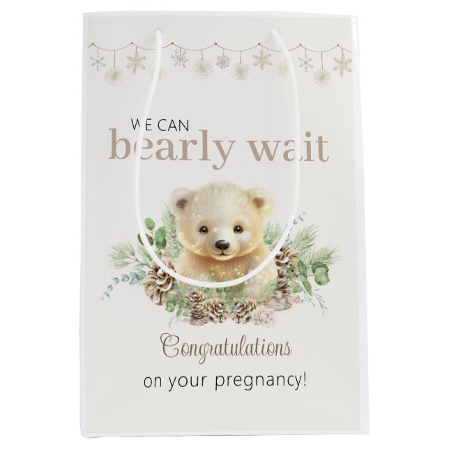 Cute Winter Baby Shower We Can Bearly Wait Medium Gift Bag (Front)