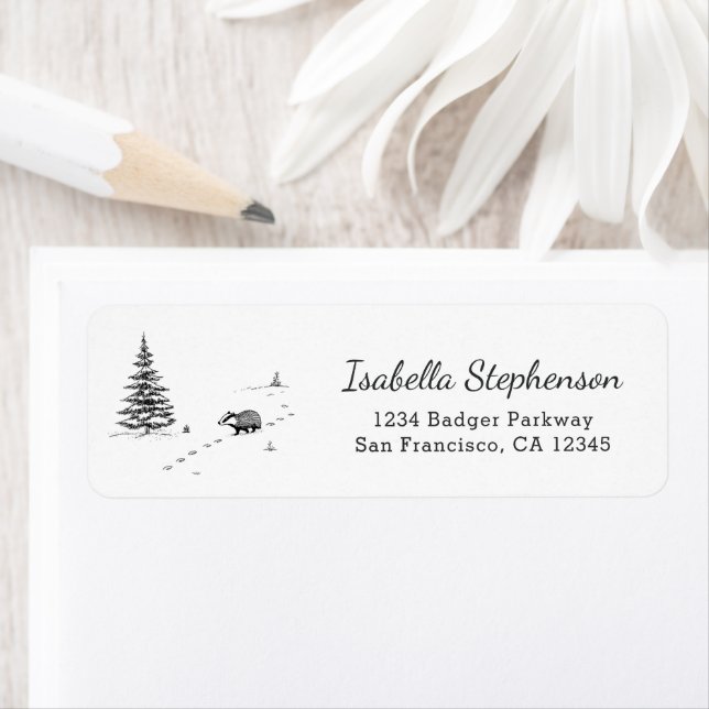 Cute Winter Badger Whimsical Return Address (Insitu)