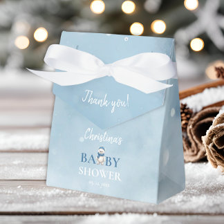 Cute Winter Bear Blue Baby Shower Thank You Favour Box