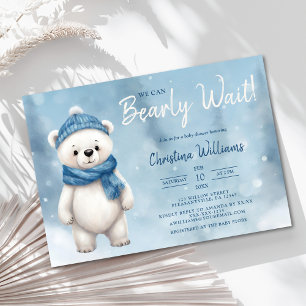 Cute Winter Bear Blue Boy Baby Shower Invitation