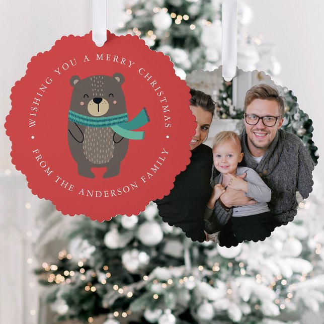 Cute Winter Bear Photo Holiday Tree Decoration Card (Creator Uploaded)