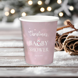 Cute Winter Bear Pink Baby Shower Paper Cups