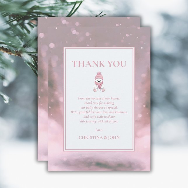 Cute Winter Bear Pink Baby Shower Thank You Card (Creator Uploaded)