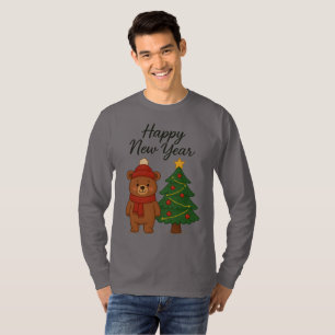 Cute Winter Bear with ChristmasTree Happy New Year T-Shirt