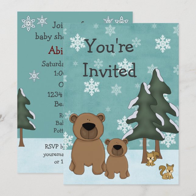 Cute Winter Bears Woodland Baby Shower Invitation (Front/Back)