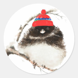 Cute Winter Bird in Hat, Christmas, Humour, Junco Classic Round Sticker
