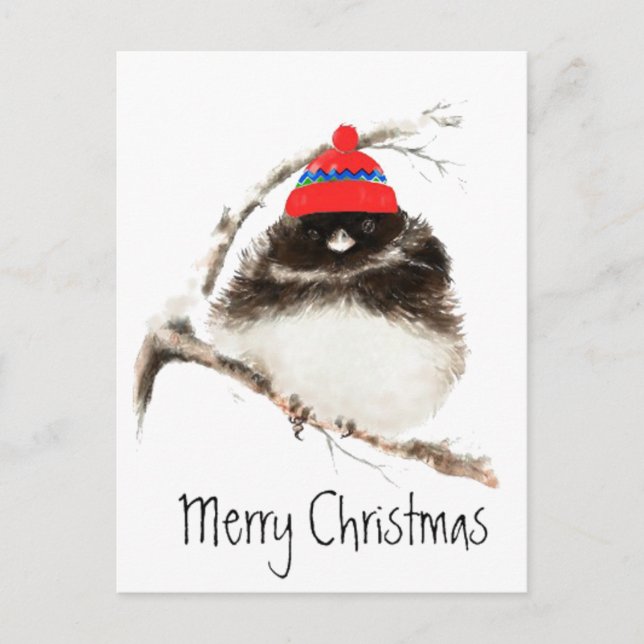 Cute Winter Bird in Hat, Christmas, Humour, Junco Holiday Postcard (Front)