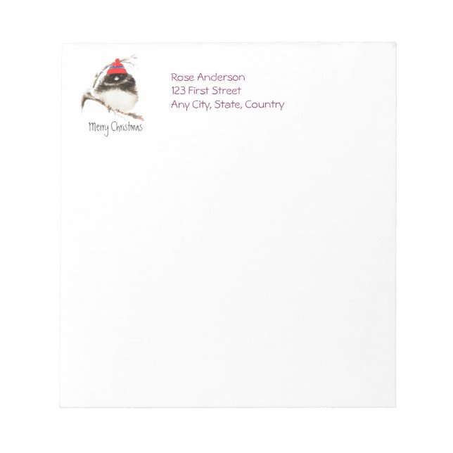 Cute Winter Bird in Hat, Christmas, Humour, Junco Notepad (Front)