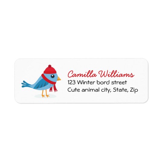 Cute winter bird with hat and scarf, Christmas Return Address Label