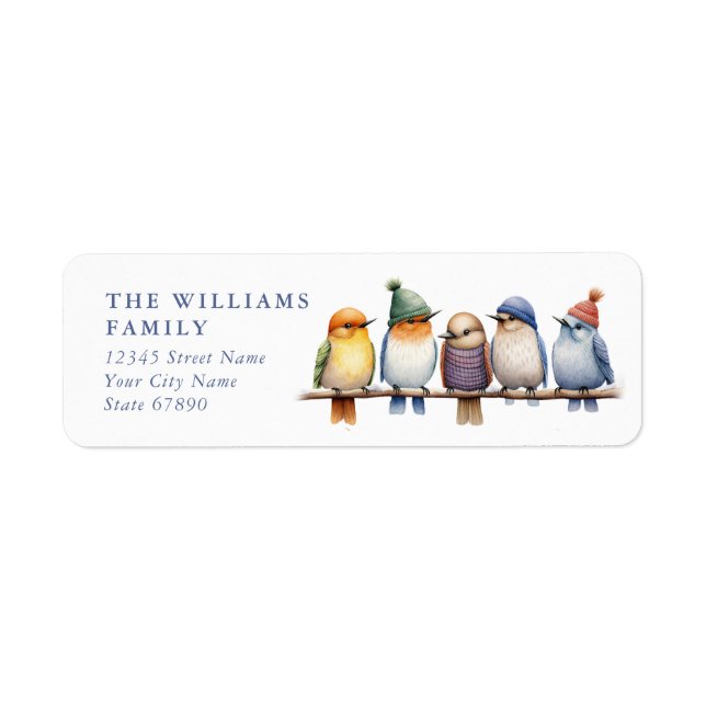 Cute Winter Birds Return Address Labels (Front)