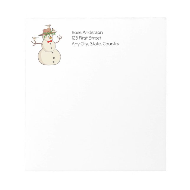 Cute Winter Birds with Snowman Christmas Chickadee Notepad (Front)